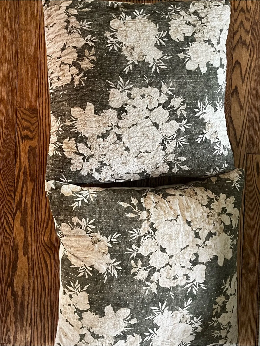2 Pottery Barn Green and Cream Floral Throw Pillow Covers (22x22)